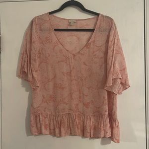 Pink Hinge short sleeve ruffle hem blouse